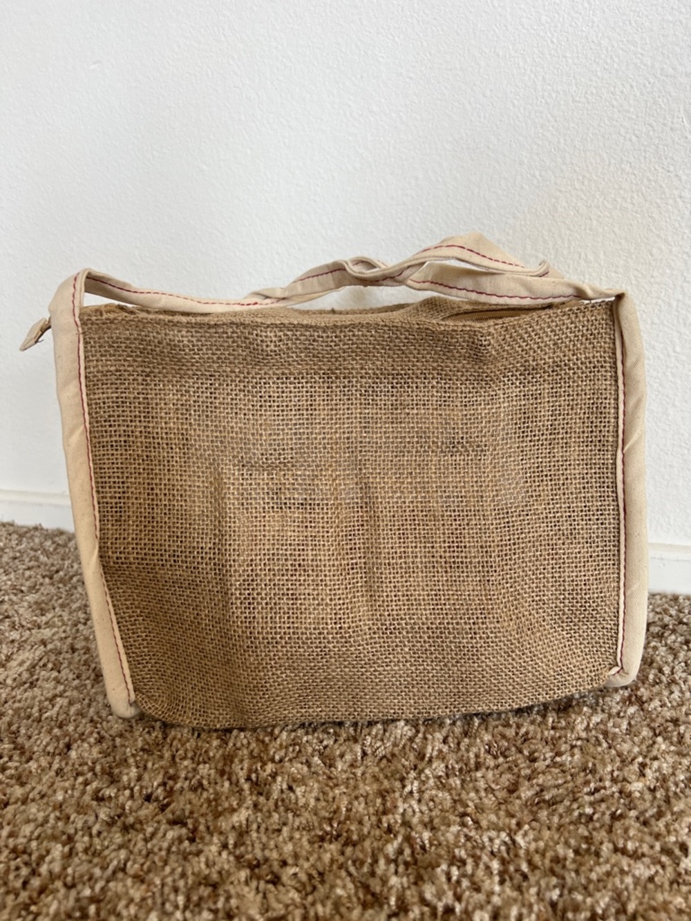 Burlap Tote Bag with Canvas Trim - Natural Brown